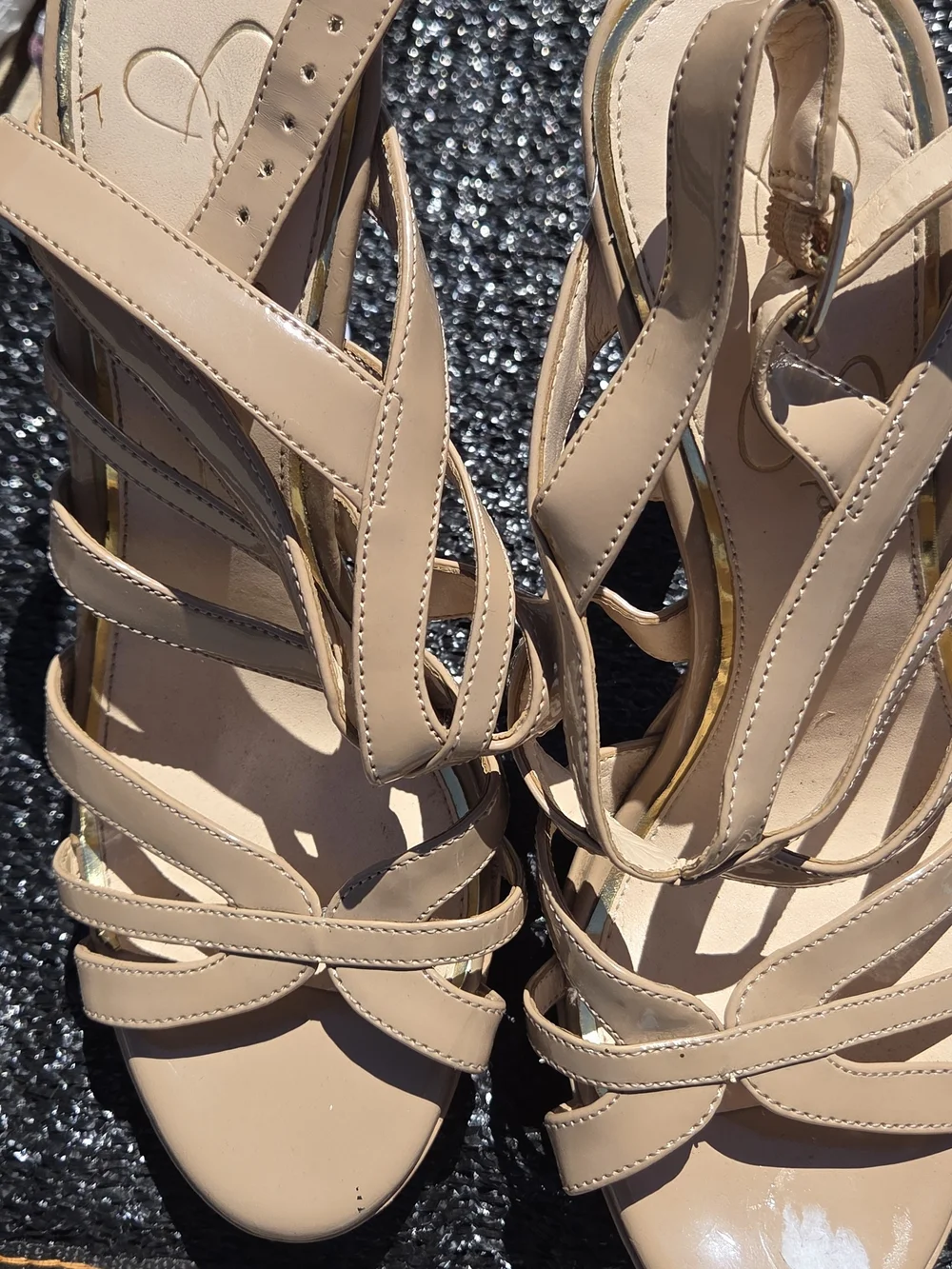 Jessica Simpson Beige Strappy Platform Heels